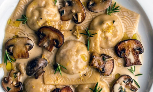Mushroom Ravioli dish served fresh
