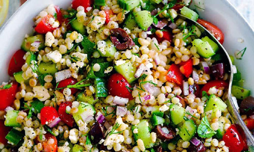 Couscous Salad in a round bowl